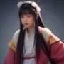 林墨韵摄影师工作照，手持相机，专注神情，摄影棚背景
